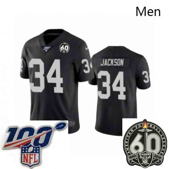 Men Oakland Raiders #34 Bo Jackson Black 60th Anniversary Vapor Untouchable Limited Player 100th Season Football Jersey